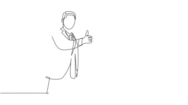 Selbstzeichnende Animation Einzelner Linien Zeichnen Geschäftsleute Anzug Nach Einem Treffen — Stockvideo