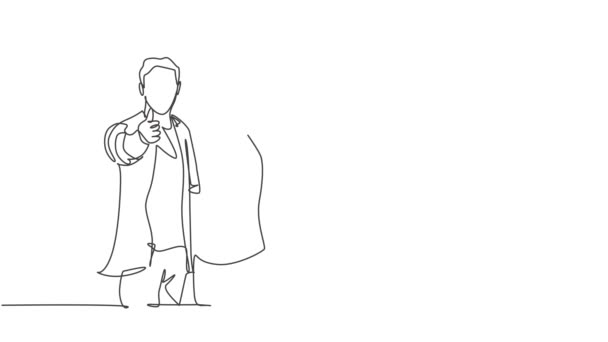 单线自画像动画吸引了一群商人和女商人站起来 抛出大拇指的姿势 商务会议的概念 连续画线 全长动画 — 图库视频影像