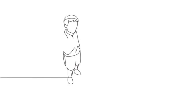 一线图动画小组小学生背着书包和放弃大拇指手势 教育概念 连续直线自绘动画 全长动议 — 图库视频影像