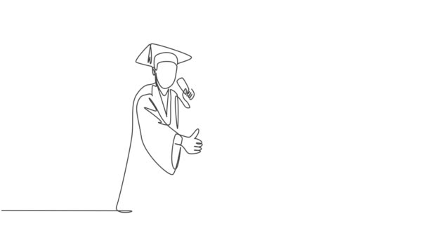幸せな大学院生と女子大生の一つの線画グループのアニメーションとジェスチャーを親指を放棄 教育の概念 連続線画アニメーション 全長移動 — ストック動画