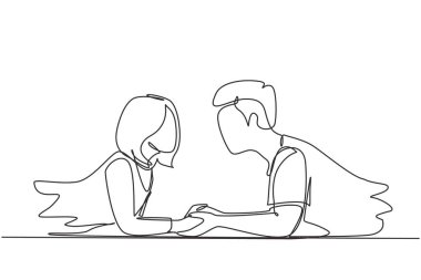 Continuous one line drawing side view of beautiful young couple holding hands, looking at each other and smiling while lying on floor at home. Single line draw design vector graphic illustration vector Continuous one line drawing side view of beautiful young couple holding hands, looking at each other and smiling while lying on floor at home. Single line draw design vector graphic illustration vector