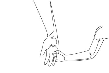 Single one line drawing happy parent holding child's hand. Childhood with family. Boy have bonding with his father. Hero father and family pride. Continuous line design graphic vector illustration