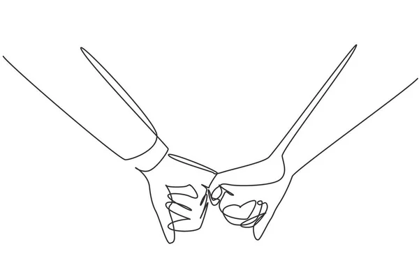 连续一行画快乐的夫妇牵着他们的手与爱 男人和女人都订了婚 忠诚的爱对人类 单行绘图设计矢量图形说明 — 图库矢量图片