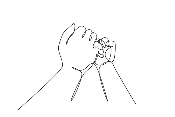 Continuous One Line Drawing Mother Child Hand Gesturing Keeping Promise — Stock vektor