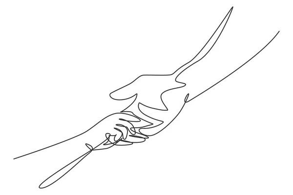 Continuous One Line Drawing Father Giving Hand Child Childhood Family — Stok Vektör
