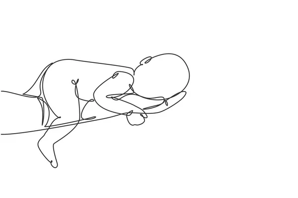 Single One Line Drawing Beautiful New Born Baby Resting Mom — Διανυσματικό Αρχείο