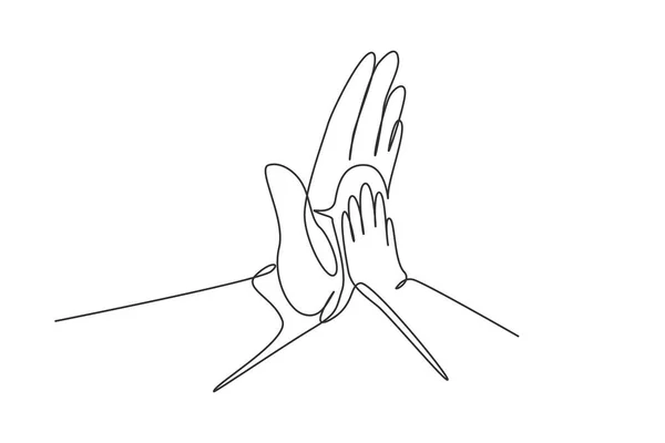 Single Continuous Line Drawing Father Child Making Five Gesture Little — ストックベクタ