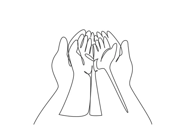 Single Continuous Line Drawing Baby Hand Close Baby Hands Mother — Vector de stock