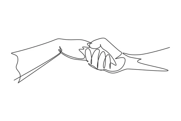 单行画男女牵着手 友谊的标志或象征 用手势交流 现代连续线条绘图设计图形矢量插图 — 图库矢量图片