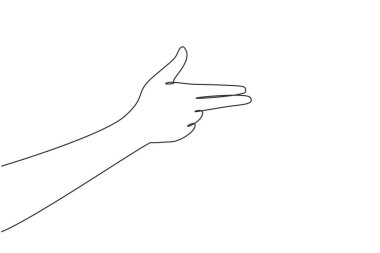 Single one line drawing hand gesturing fire gun weapon with fingers, aiming shoot symbol. Hand making gun gesture. Hand shot sign or symbol. Weapons by hand. Modern continuous line draw design graphic