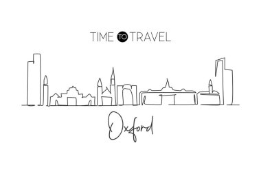 Single continuous line drawing Oxford skyline, Ohio. Famous city scraper landscape gallery. World travel home wall decor art poster print concept. Modern one line draw design vector illustration