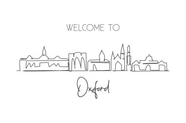 Single one line drawing Oxford city skyline, Ohio. World historical town landscape. Best holiday destination postcard print. Editable stroke trendy continuous line draw design vector illustration