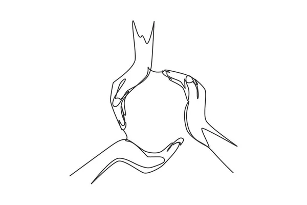 Continuous One Line Drawing Circle Made Hands Symbol Protection Cooperation — Wektor stockowy