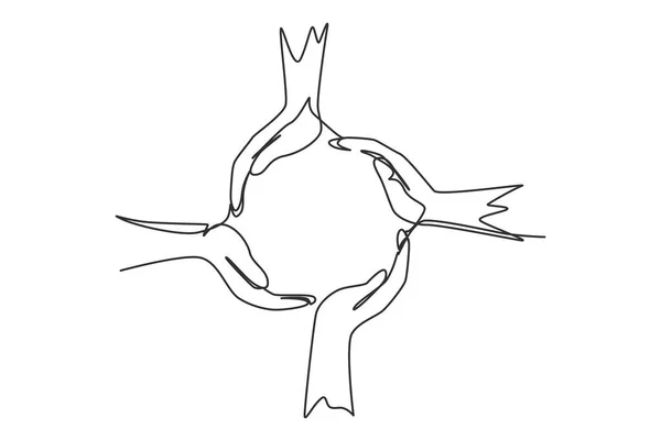 Single One Line Drawing Circle Made Hands Symbol Protection Cooperation — Stockový vektor
