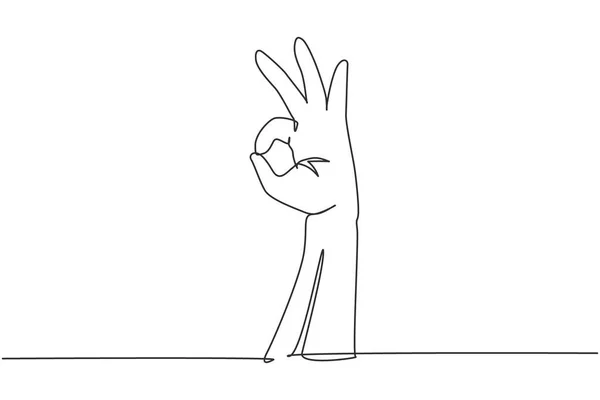 Single One Line Drawing Hand Showing Okay Perfect Gesture Number — Vettoriale Stock