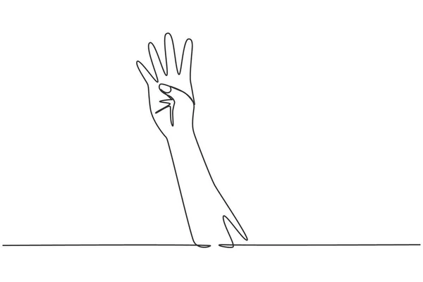 Single Continuous Line Drawing Hand Count Number Four Learn Count — Vetor de Stock