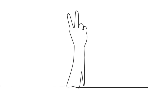 Single Continuous Line Drawing Symbol Peace Number Two Hand Count — Stock vektor