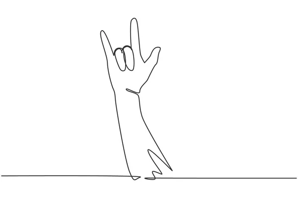 Continuous One Line Drawing Rock Gesture Symbol Heavy Metal Resistance — Archivo Imágenes Vectoriales