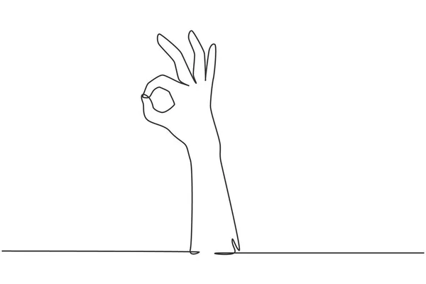 Single One Line Drawing Hand Showing Okay Perfect Gesture Number — Διανυσματικό Αρχείο