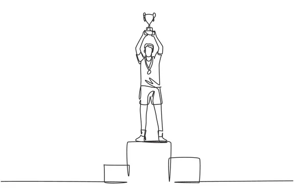 Continuous One Line Drawing Male Athlete Wearing Sports Jersey Lifting — Image vectorielle