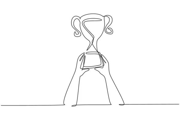 Continuous One Line Drawing Trophy Held Both Hands Symbol Winning — Archivo Imágenes Vectoriales