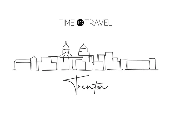 Continuous One Line Drawing Trenton City Skyline New Jersey Beautiful — Vettoriale Stock