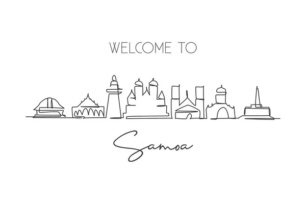 Single Continuous Line Drawing Samoa Skyline Oceania Famous City Scraper — Wektor stockowy