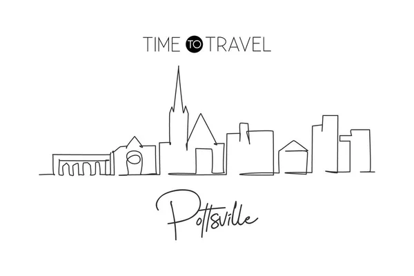 Continuous One Line Drawing Pottsville City Skyline Pennsylvania Beautiful Landmark —  Vetores de Stock