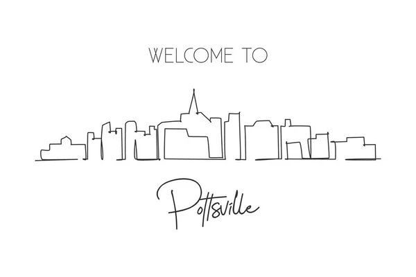 Continuous One Line Drawing Pottsville City Skyline Pennsylvania Beautiful Landmark — Image vectorielle