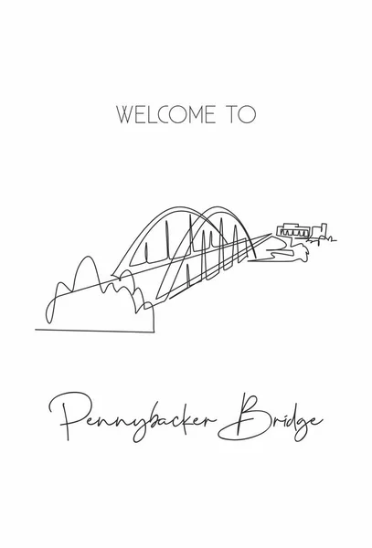 Continuous One Line Drawing 360 Bridge Texas Skyline Pennybacker Bridge — Stockový vektor