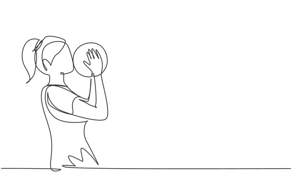 Single Continuous Line Drawing Female Football Player Kissing Ball Pride — Διανυσματικό Αρχείο