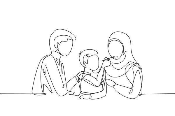 One One Line Drawing Arabian Family Having Fun Together Modern — стоковый вектор