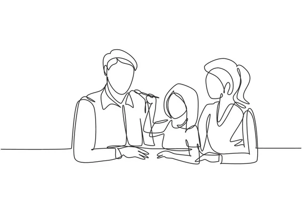 Single Continuous Line Drawing Young Family Having Fun Together Modern — Vettoriale Stock