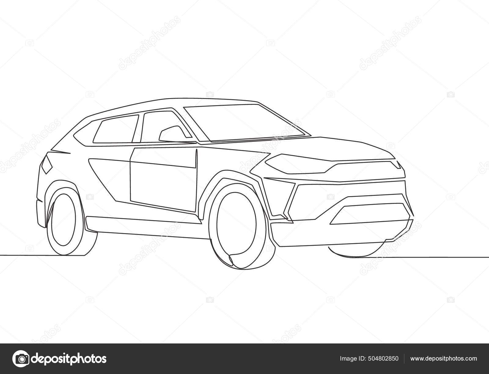 Single line drawing of tough 4x4 speed jeep Vector Image