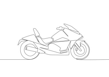 Lüks, büyük bir motosiklet logosu çizimi. Spor motosiklet konsepti. Devamlı çizgi çizimi tasarım vektörü illüstrasyonu