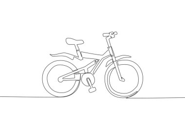 Modern ve modaya uygun bisiklet çocuk logosunun kesintisiz çizimi. Eğlenceli bisiklet konsepti. Tek çizgi çizimi tasarım vektör çizimi