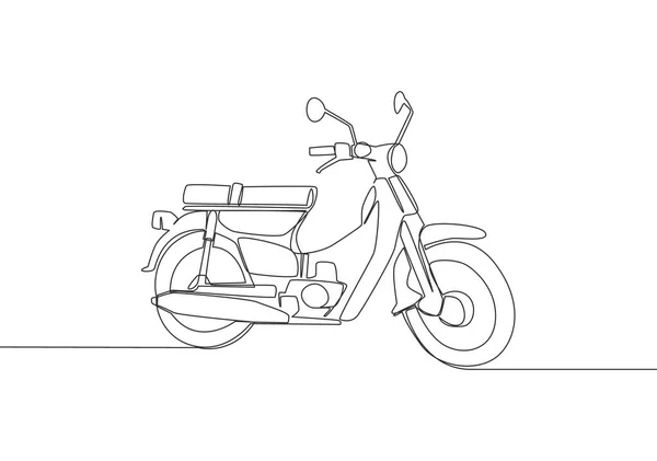 Disegno Linea Continua Del Vecchio Classico Logo Asiatico Underbone Moto — Vettoriale Stock