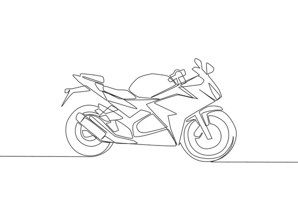 高級スポーツバイクのロゴの1つの連続線画 大きなオートバイの概念 1本の線画ベクトル図 — ストックベクタ