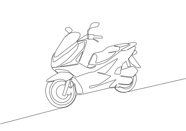 Single continuous line drawing of classic motorbike logo. Rural