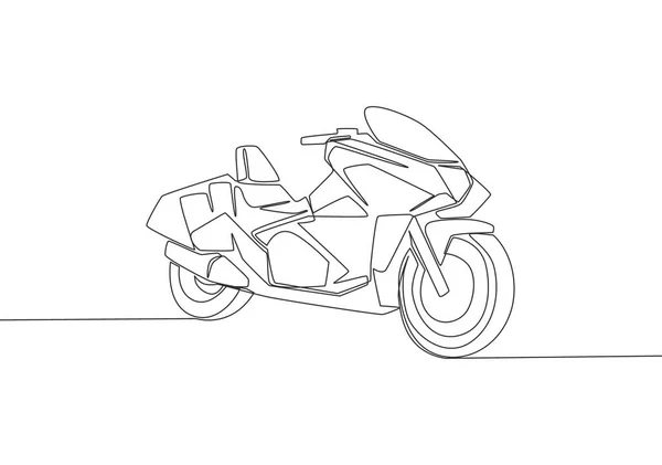 大きなスポーティーな高級バイクのロゴのシングル連続線画 ツーリングバイクのコンセプト 1本の線画ベクトル図 — ストックベクタ