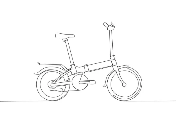 折りたたみ自転車のロゴのシングル連続線画 2つのサイクル輸送の概念 1行で図形ベクトル図を描く — ストックベクタ