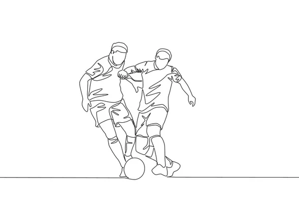 Una Línea Continua Dibujo Joven Jugador Fútbol Enérgico Tratar Pasar — Archivo Imágenes Vectoriales
