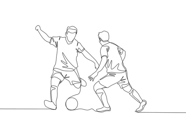 One Continuous Line Drawing Young Energetic Football Striker Dribbling Ball — Stock Vector