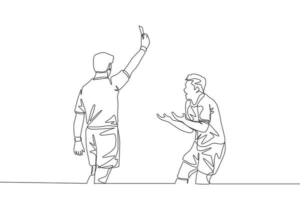 Seul Tirage Sort Continu Arbitre Puni Jeune Joueur Football Carton — Image vectorielle