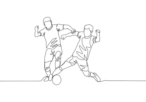 Eine Durchgehende Linienziehung Von Zwei Fußballern Die Während Des Spiels — Stockvektor