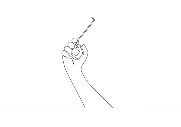 測定テープを持っている男の1つの線画 ハンディマンツールのコンセプト 連続線画ベクトルデザインイラスト — ストックベクタ
