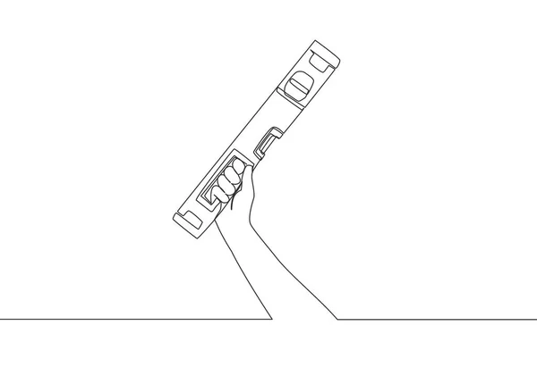 一个人保持泡泡精神或水平精神的连续线条画 勤杂工工具的概念 单行绘图矢量设计说明 — 图库矢量图片