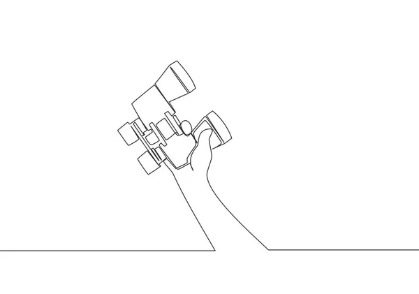 Eén Lijntekening Van Mens Met Optisch Verrekijker Militair Surveillancetool Concept — Stockvector