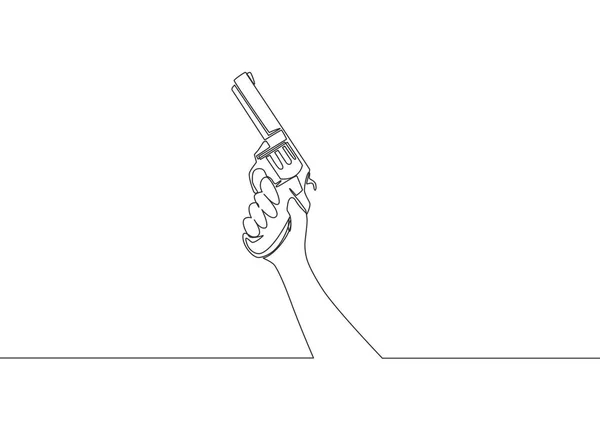 Singolo Disegno Linea Continua Dell Uomo Che Tiene Pistola Mano — Vettoriale Stock