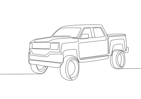 Desenho Linha Única Carro Caminhão Pickup Difícil Carga Logística Transportadora — Vetor de Stock